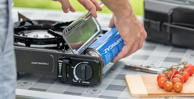 Campingaz Camp Bistro 3 Camping Stove | Portable Camping Stove | 2200W Single Burner with Piezo Ignition, Safety Lock & Carry Case | Outdoor Cooking Stove for Camping, Black