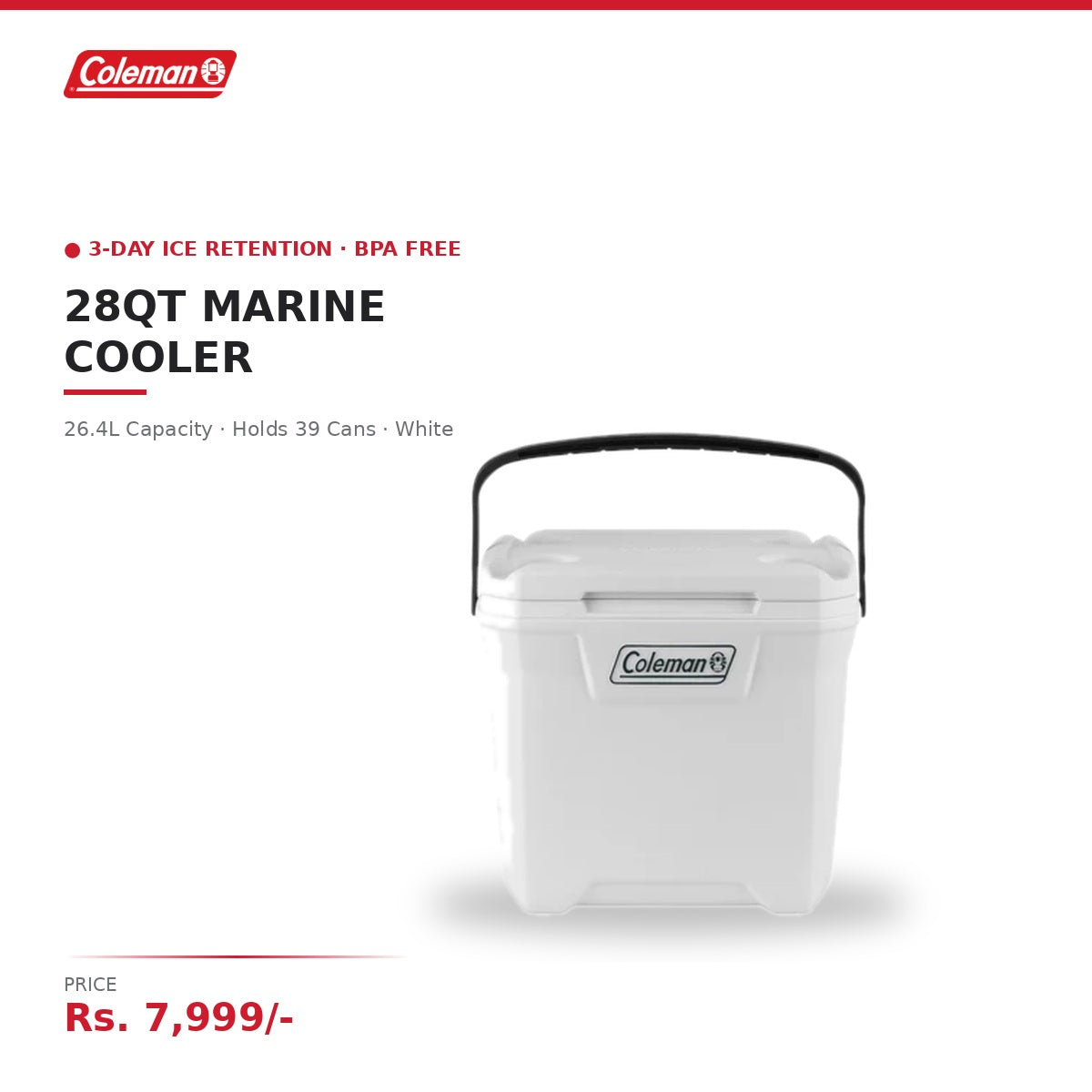Coleman 28 QT Marine Cooler (26.4 Liter) - 39 Cans And Ice Retention - 3 day /BPA Free Material (White)