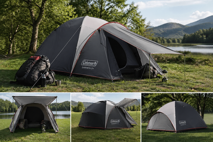Coleman Darwin 2+ Waterproof Camping Tent | 2 Person | 3000mm Water Column | Spacious Porch | WeatherTec System | For Monsoon & Mountain Camping | Grey
