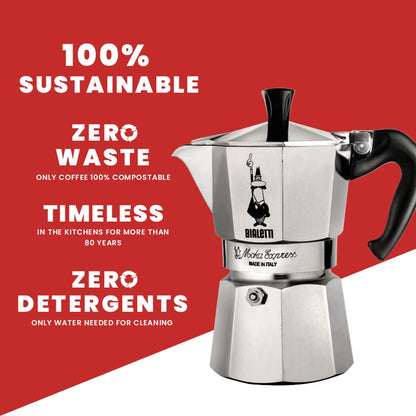 Bialetti Moka Express Iconic Italian Stovetop Espresso Maker, Italian Made; Moka Pot/Percolator/Coffee Maker/Mocha Pot for an Authentic Italian Coffee (Silver, 4 Cup)