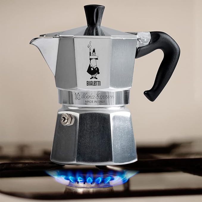 Bialetti Moka Express Iconic Italian Stovetop Espresso Maker, Italian Made; Moka Pot/Percolator/Coffee Maker/Mocha Pot for an Authentic Italian Coffee (Silver, 4 Cup)