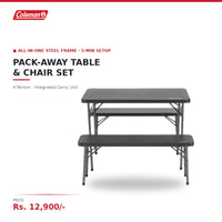 Coleman Pack-Away 4 Person Folding Table & Chair Set | All-in-One Steel Frame | Integrated Carry Unit | 5-Min Setup | For Camping & Outdoor Dining | White/Green