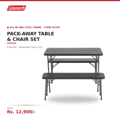 Coleman Pack-Away 4 Person Folding Table & Chair Set | All-in-One Steel Frame | Integrated Carry Unit | 5-Min Setup | For Camping & Outdoor Dining | White/Green