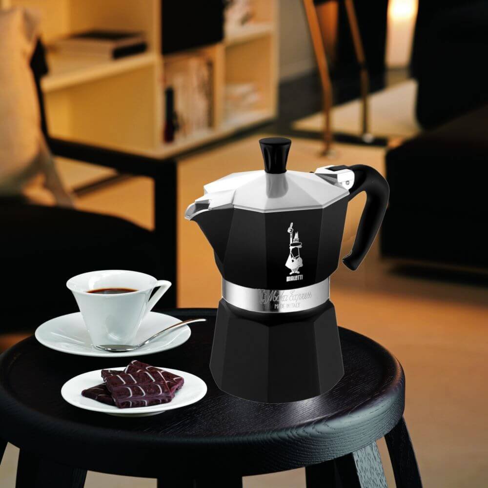 Bialetti Moka Express Colour 3-Cup Black Stovetop Espresso Maker, Iconic Italian Aluminum Moka Pot, Classic Octagonal Design, Durable Coffee Maker, Rich Authentic Espresso Brewing for Home & Office