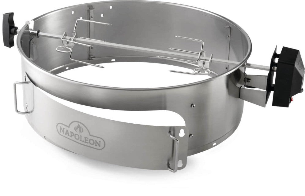 Napoleon Heavy Duty Rotisserie | For 57cm Charcoal Kettle Grills | Spit Rod, Forks & Motor | Charcoal-Fired | Self-Basting Rotation | Stainless Steel