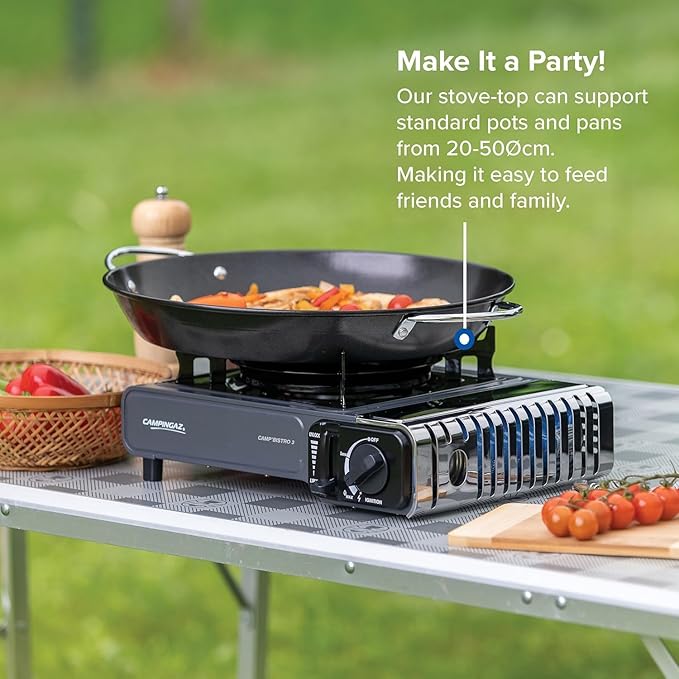 Campingaz Camp Bistro 3 Camping Stove | Portable Camping Stove | 2200W Single Burner with Piezo Ignition, Safety Lock & Carry Case | Outdoor Cooking Stove for Camping, Black