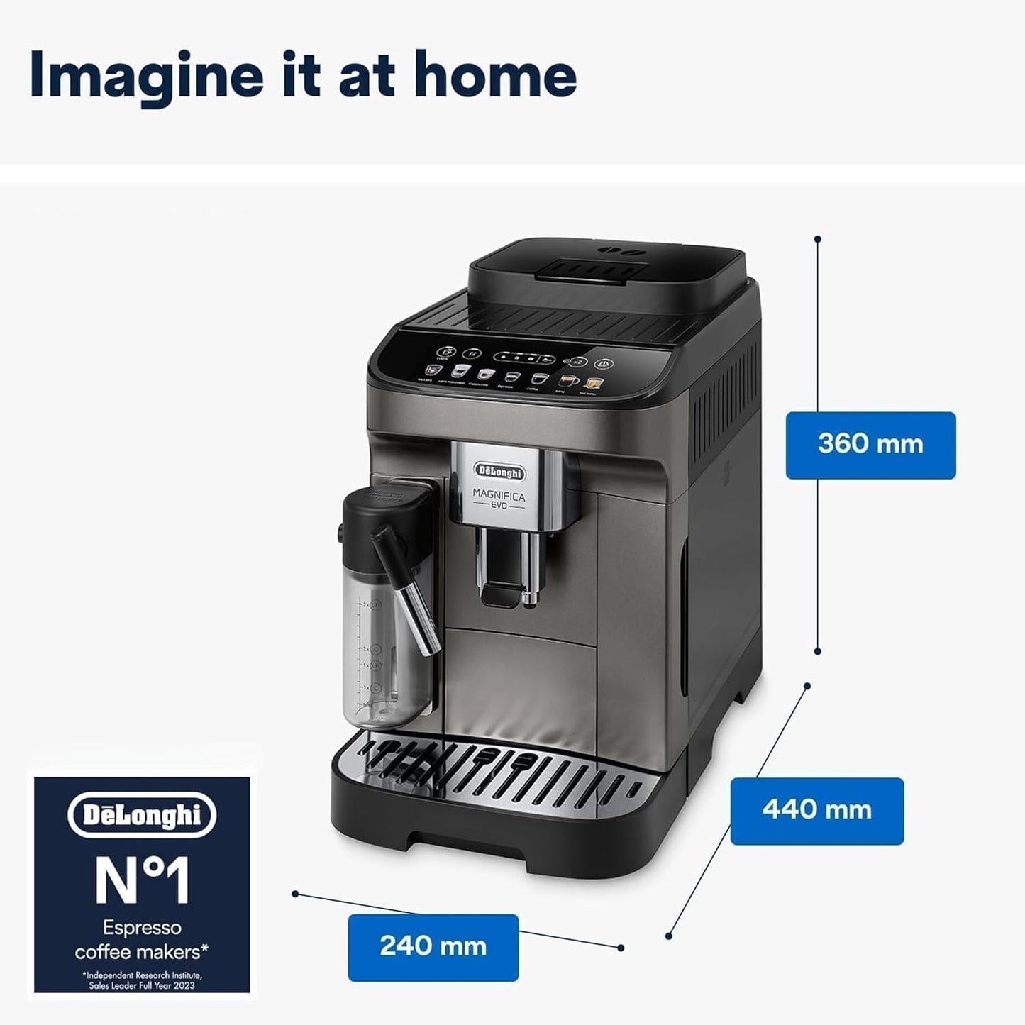 DeLonghi Magnifica EVO Fully Automatic Coffee Machine 12+ Hot & Cold Coffee Options, Patented LatteCrema Technology, Intuitive Colour Display, Bean to Cup, ECAM290.81