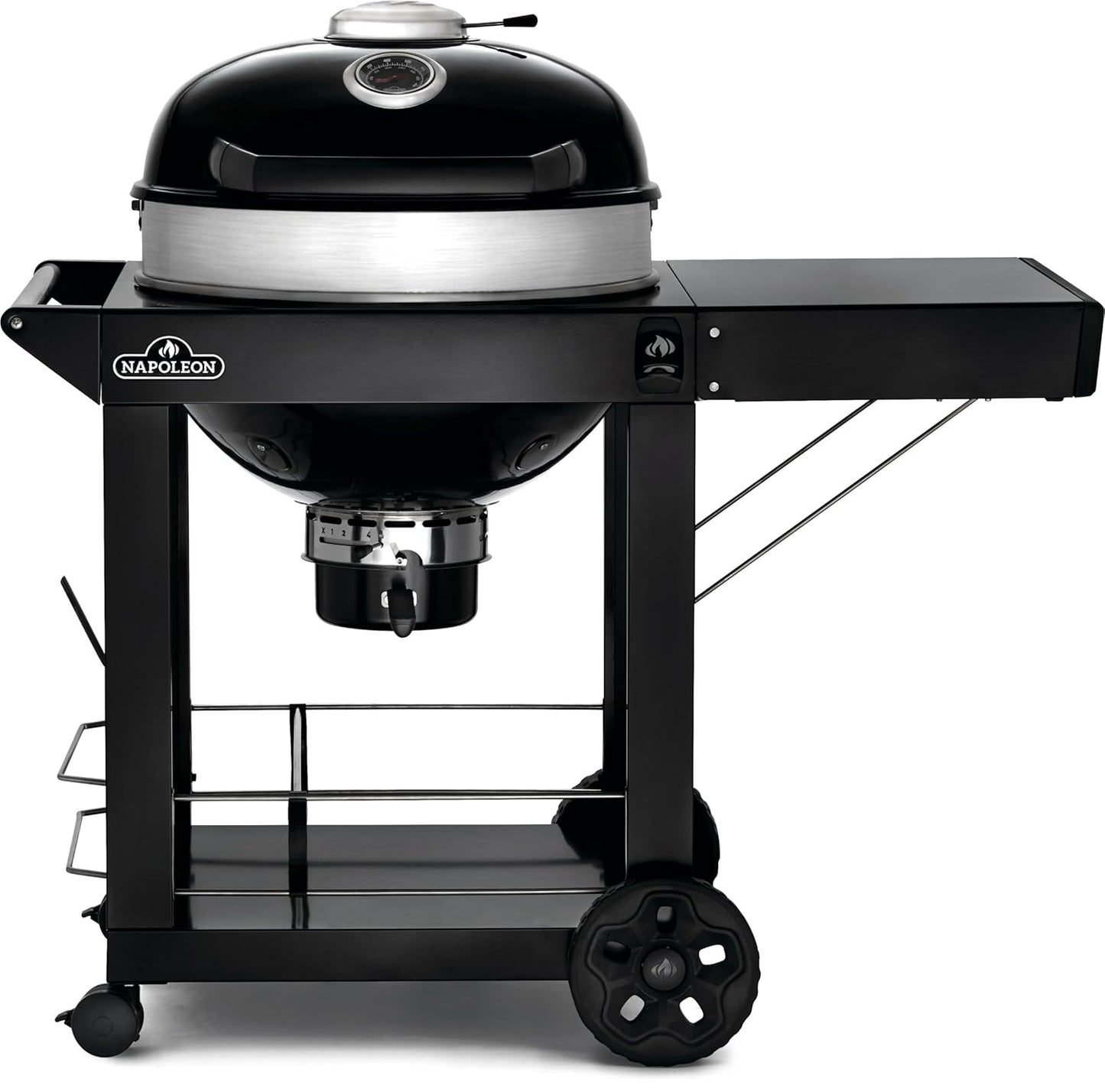 Napoleon PRO 22-Inch Cart Model Charcoal Kettle Grill - PRO22K-CART-3 - Black with Cart, Stainless Steel Spacer Ring, 363in² Cooking Area, Folding Sid