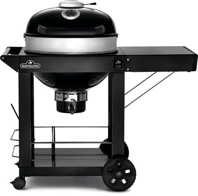 Napoleon PRO 22-Inch Cart Model Charcoal Kettle Grill - PRO22K-CART-3 - Black with Cart, Stainless Steel Spacer Ring, 363in² Cooking Area, Folding Sid