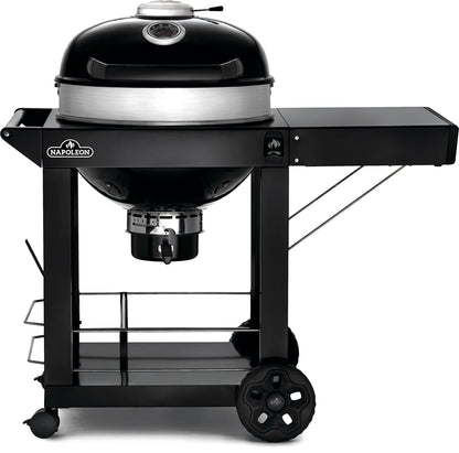 Napoleon PRO 22-Inch Cart Model Charcoal Kettle Grill - PRO22K-CART-3 - Black with Cart, Stainless Steel Spacer Ring, 363in² Cooking Area, Folding Sid
