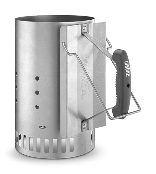 Weber Rapidfire Chimney Starter Large | Lights Charcoal in 15-20 Min | No Lighter Fluid | Full 57cm Kettle Load | Aluminised Steel | Stay-Cool Handle