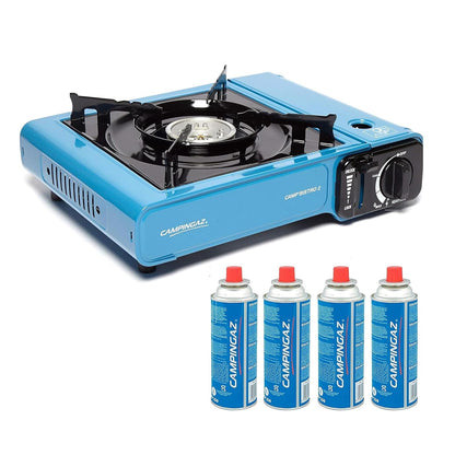 Campingaz Camp Bistro 2 Camping Stove | 2,200W | Piezo Ignition | Screws Onto Cartridge | Includes 4x CP250 Gas Cartridges | Portable Solo Stove | Black