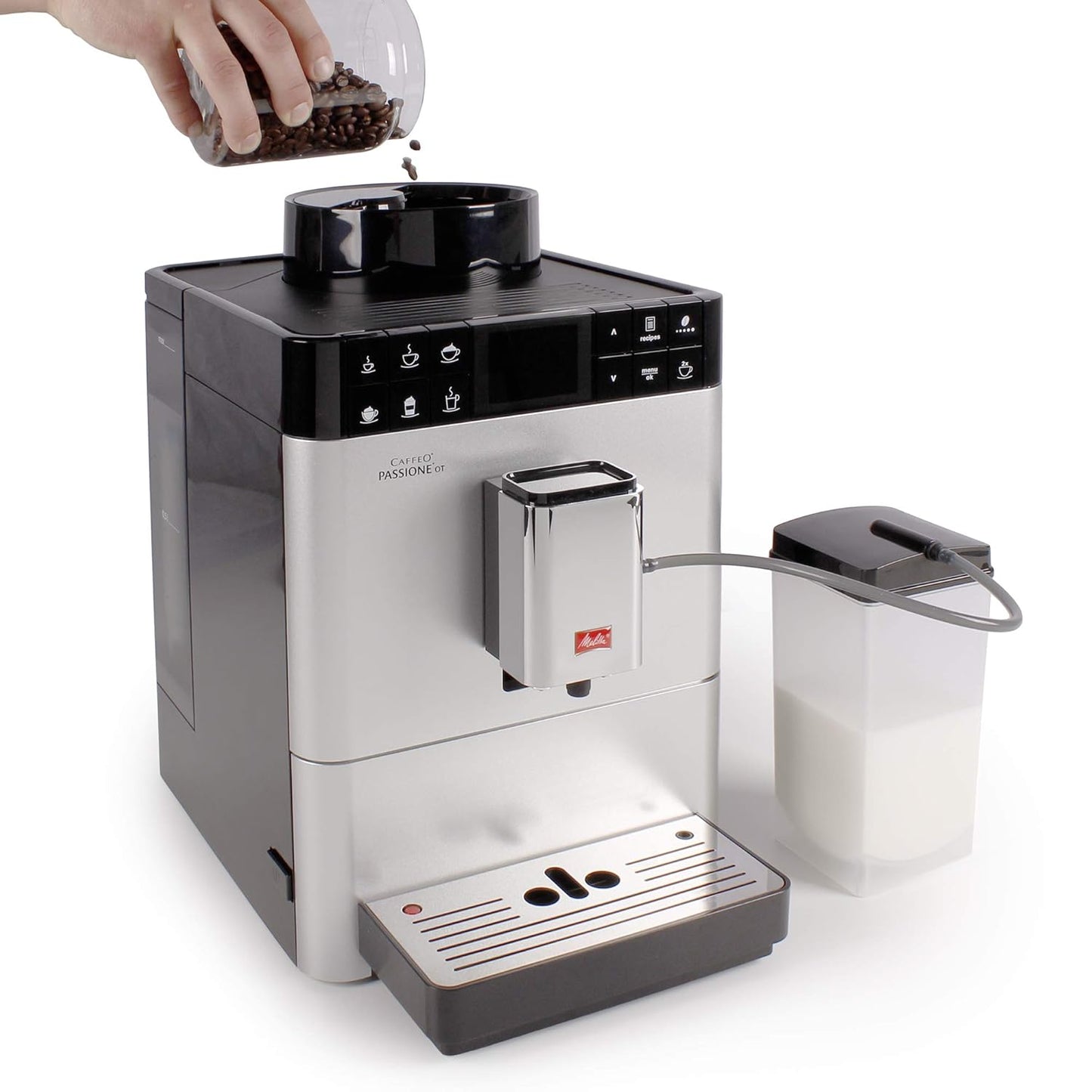 Melitta Passione OT Bean to Cup Fully Automatic Coffee Machine with Grinder and Milk Tank, Silver