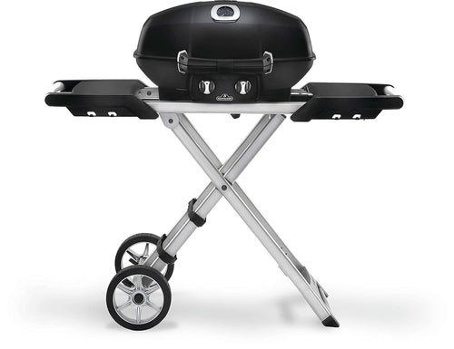 Napoleon TravelQ PRO285X Portable Gas Grill with Foldable Scissor Cart, Black, 2 Burners, Tailgating, Camping, and Small Outdoor Spaces