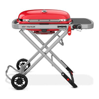 Weber Traveler Portable Gas Grill | 13,000 BTU | 2,325 cm² | Collapsible Cart | Porcelain Cast-Iron Grates | LPG | Red