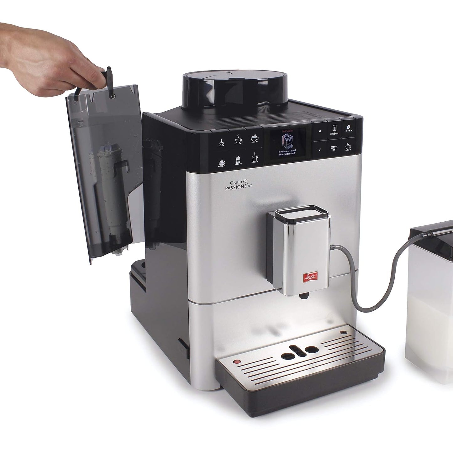 Melitta Passione OT Bean to Cup Fully Automatic Coffee Machine with Grinder and Milk Tank, Silver