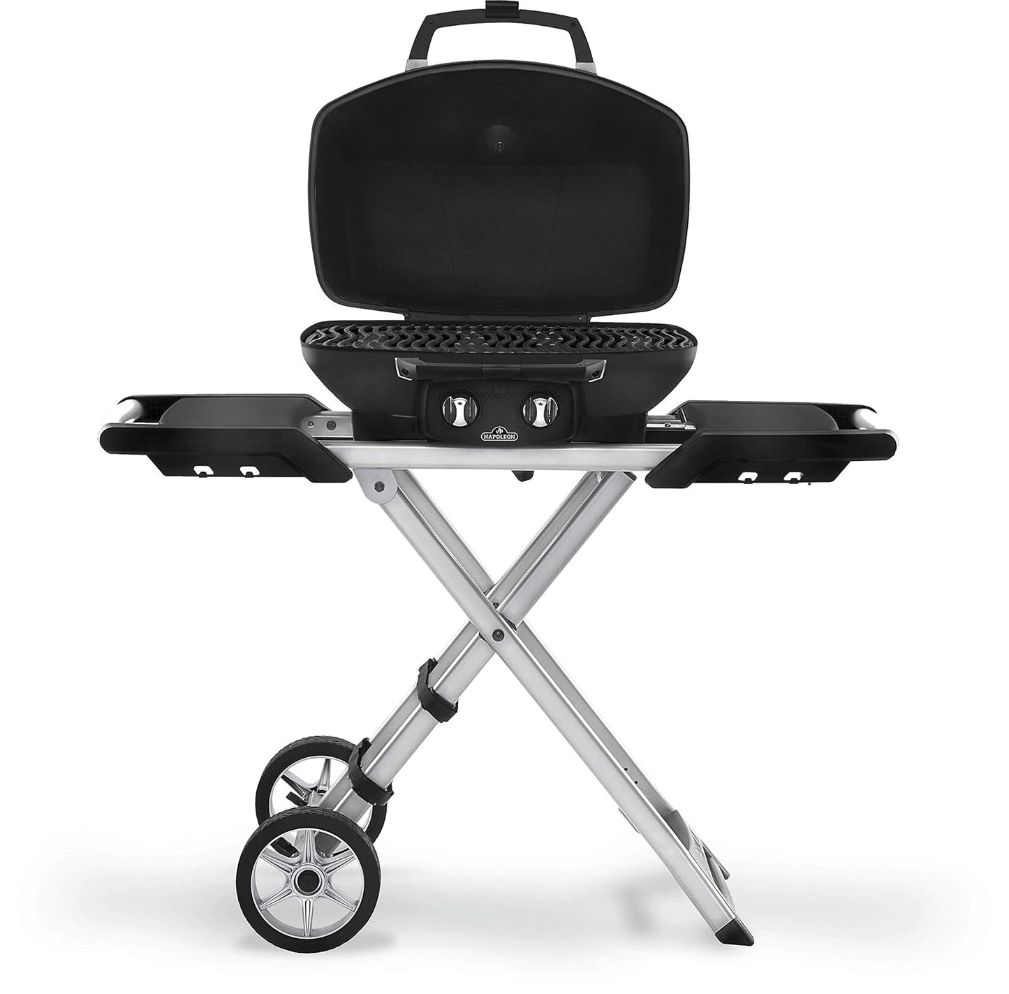 Napoleon TravelQ PRO285X Portable Propane Gas Grill with Foldable Scissor Cart, Black, 2 Burners, Tailgating, Camping, and Small Outdoor Spaces