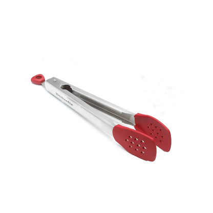 KitchenAid Gourmet Food Tongs | Silicone Head | Heat-Resistant | Locking Mechanism | Non-Stick Safe | Dishwasher-Safe | Empire Red