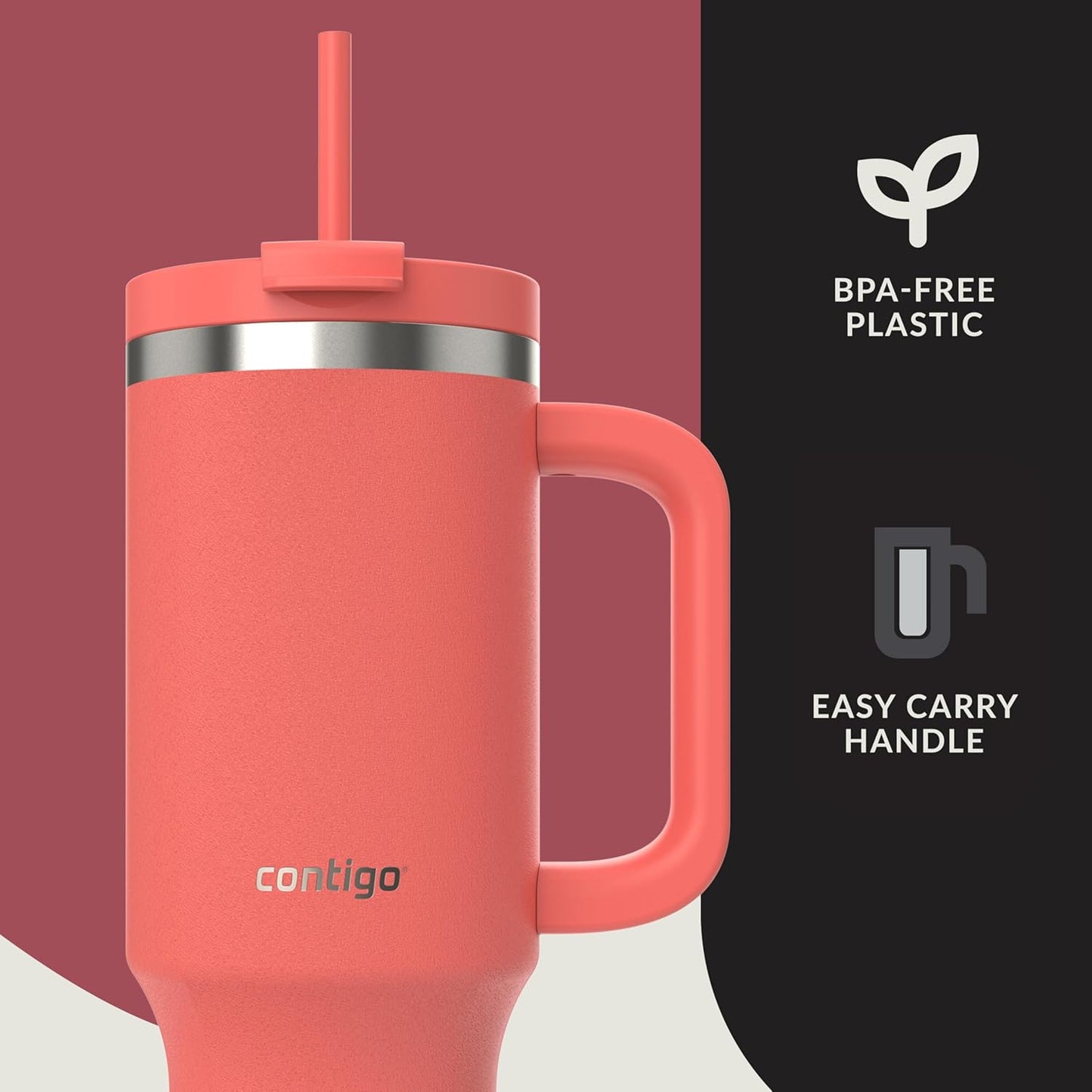 Contigo | THERMALOCK Insulated Tumbler Water Bottle | Leak-Proof with Straw | 1200 ML | Hydration & Travel Use | Coral