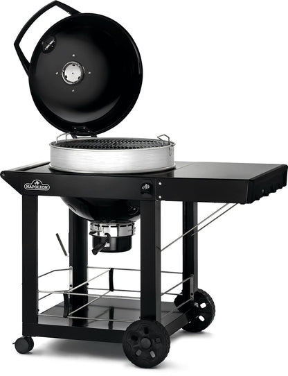 Napoleon PRO 22-Inch Cart Model Charcoal Kettle Grill - PRO22K-CART-3 - Black with Cart, Stainless Steel Spacer Ring, 363in² Cooking Area, Folding Sid