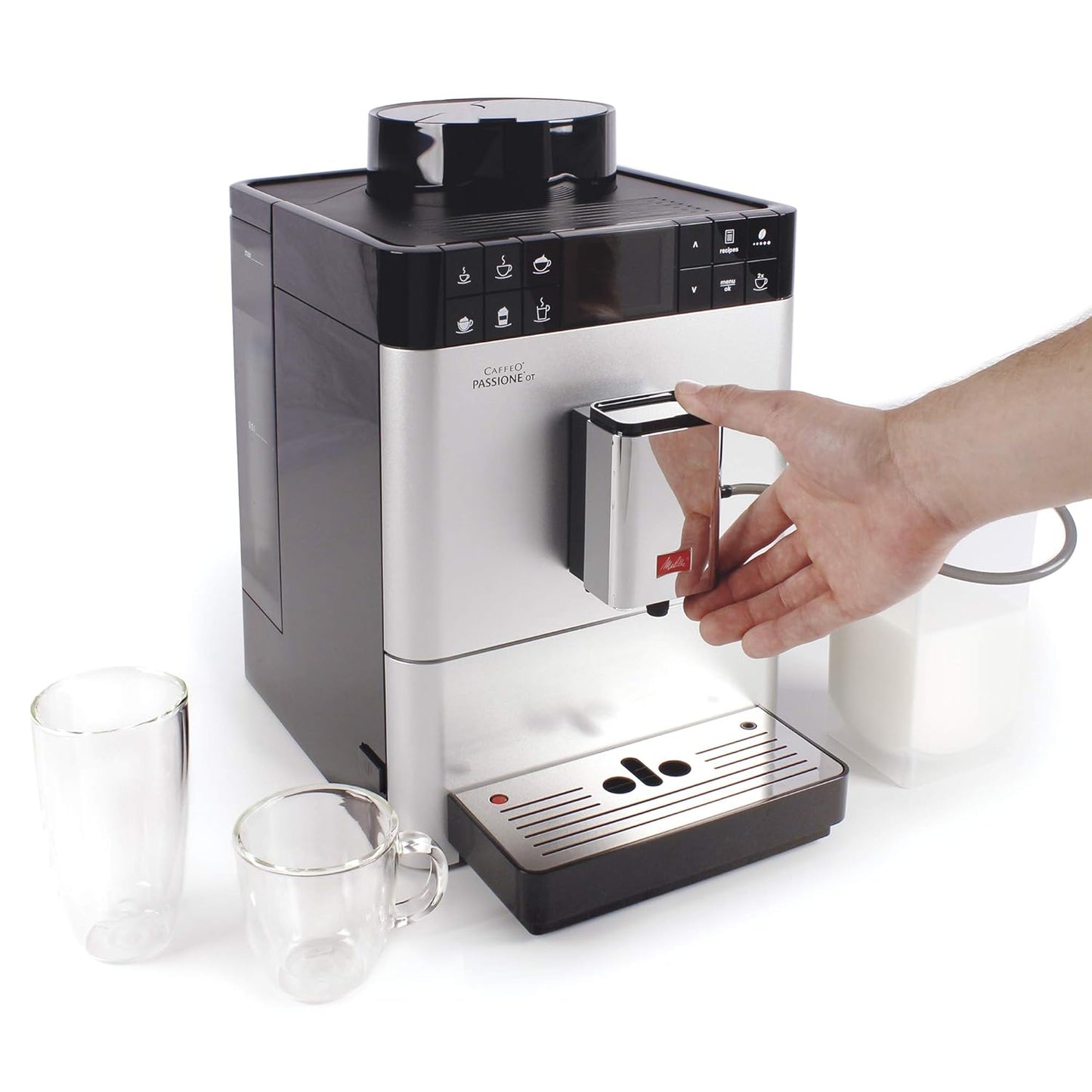Melitta Passione OT Bean to Cup Fully Automatic Coffee Machine with Grinder and Milk Tank, Silver