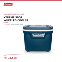 Coleman Xtreme 50QT Wheeled Cooler | 47L / 50QT | Holds 84 Cans | Ice 5 Days at 32°C | Wheels & Handle | Have-A-Seat Lid | Blue