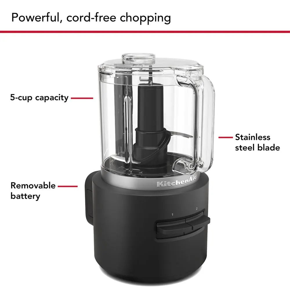 KitchenAid Go® Cordless 5-Cup Food Chopper | Rechargeable Mini Food Processor with Battery | Two-Speed | Chopping, Puréeing, Whisking