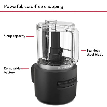 KitchenAid Go® Cordless 5-Cup Food Chopper | Rechargeable Mini Food Processor with Battery | Two-Speed | Chopping, Puréeing, Whisking