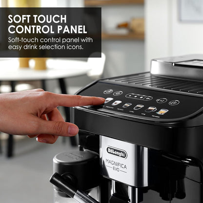 DeLonghi Magnifica EVO Fully Automatic Coffee Machine 12+ Hot & Cold Coffee Options, Patented LatteCrema Technology, Intuitive Colour Display, Bean to Cup, ECAM290.81