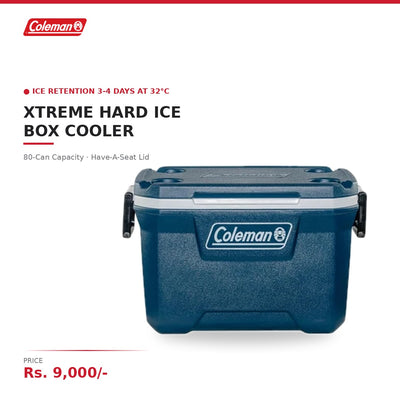 Coleman Xtreme Hard Ice Box Cooler | 80-Can Capacity | Ice 3-4 Days at 32°C | Have-A-Seat Lid | Drain Plug | For Camping, Beach & Outdoor Events
