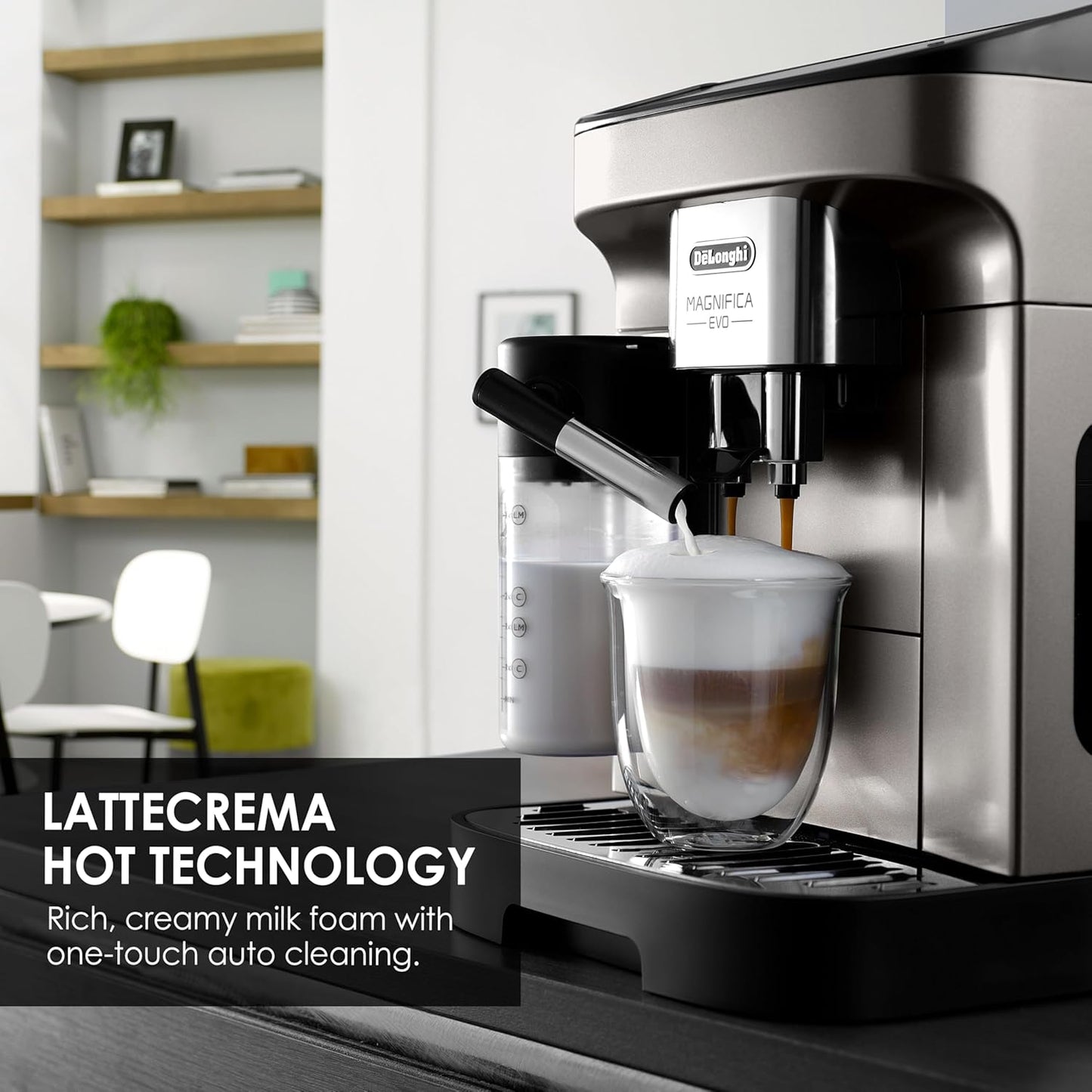 DeLonghi Magnifica EVO Fully Automatic Coffee Machine 12+ Hot & Cold Coffee Options, Patented LatteCrema Technology, Intuitive Colour Display, Bean to Cup, ECAM290.81