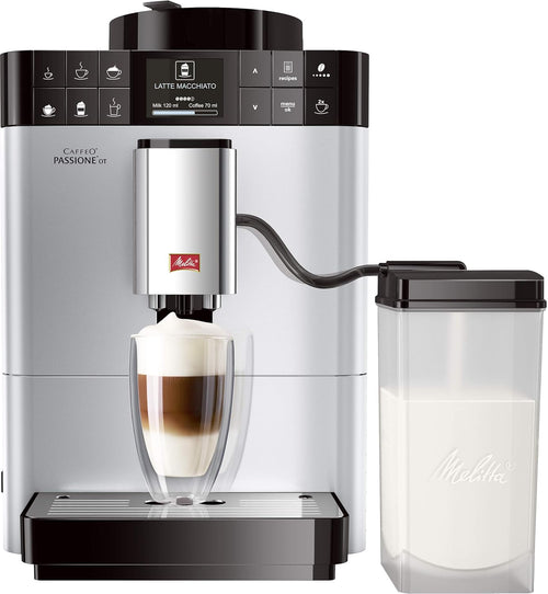 Melitta Passione OT Bean to Cup Fully Automatic Coffee Machine with Grinder and Milk Tank, Silver