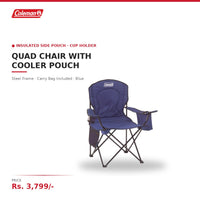Coleman Quad Folding Camping Chair | Built-In Cooler Pouch & Cup Holder | Steel Frame | With Carry Bag | For Camping, Picnics & Events | Blue