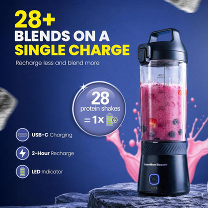 Hamilton Beach Portable Blender, 500ml BPA Free Jar, Blender for Smoothies (Black)