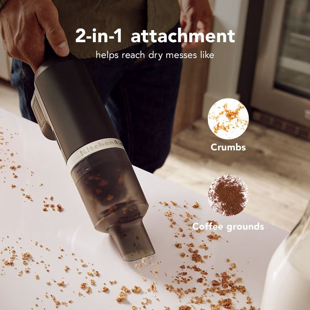 KitchenAid Go® Cordless Handheld Kitchen Vacuum | Black Matte Finish | Powerful Rechargeable Crumb Sweeper & Dust Buster