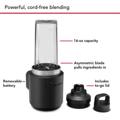 KitchenAid Go® Cordless Mini Blender with Battery | Quick-Blend Rechargeable Food & Drink Mixer | Compact Design for Small Spaces & Easy Prep