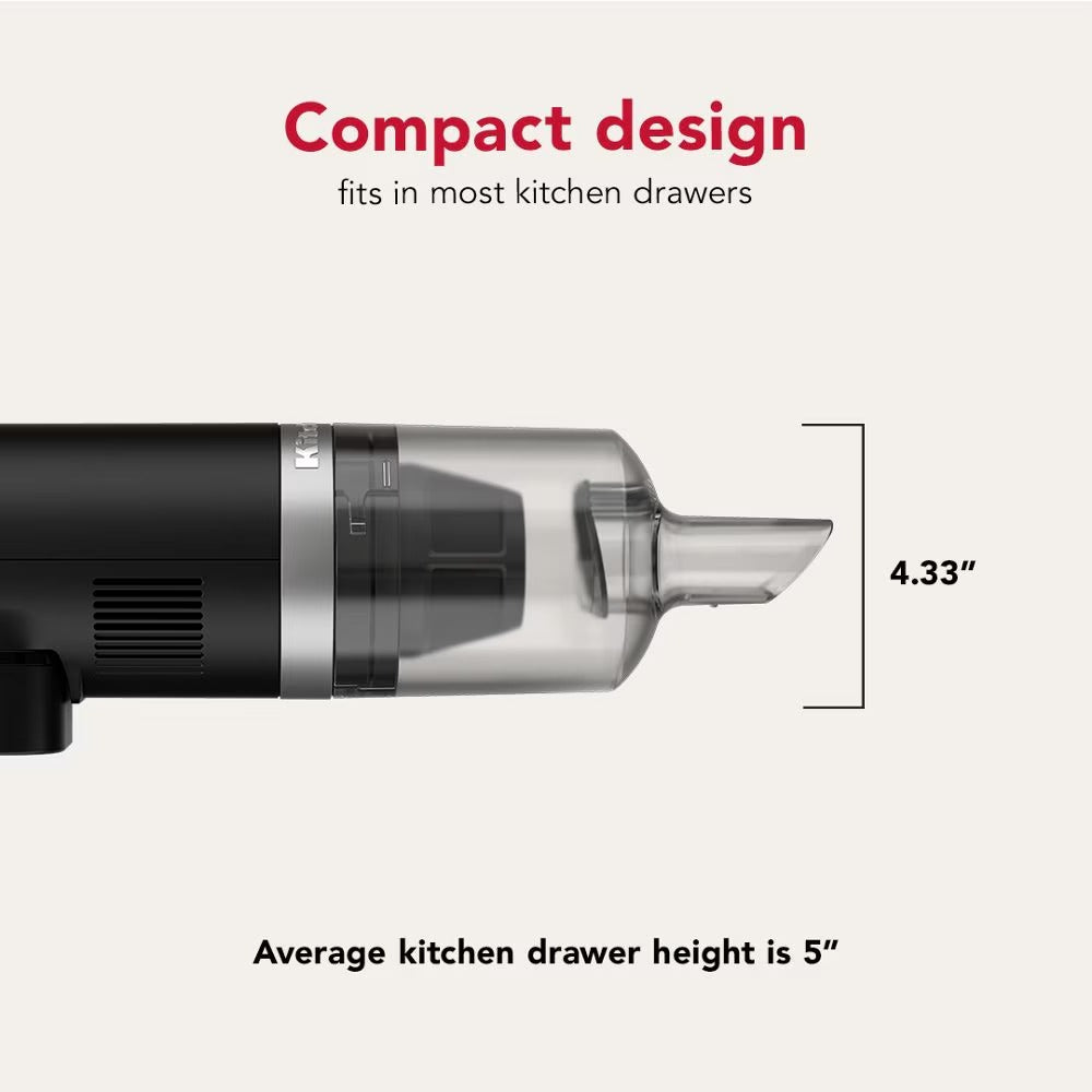 KitchenAid Go® Cordless Handheld Kitchen Vacuum | Black Matte Finish | Powerful Rechargeable Crumb Sweeper & Dust Buster