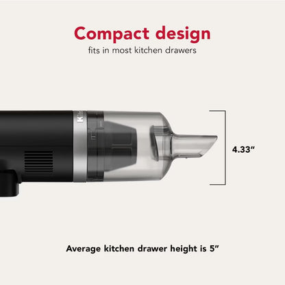 KitchenAid Go® Cordless Handheld Kitchen Vacuum | Black Matte Finish | Powerful Rechargeable Crumb Sweeper & Dust Buster