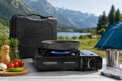 Campingaz Camp Bistro 3 Camping Stove | 2200W Single Burner with Piezo Ignition & Safety Lock | Portable Butane Stove with Carry Case | Outdoor Cooking Camping Use | Black