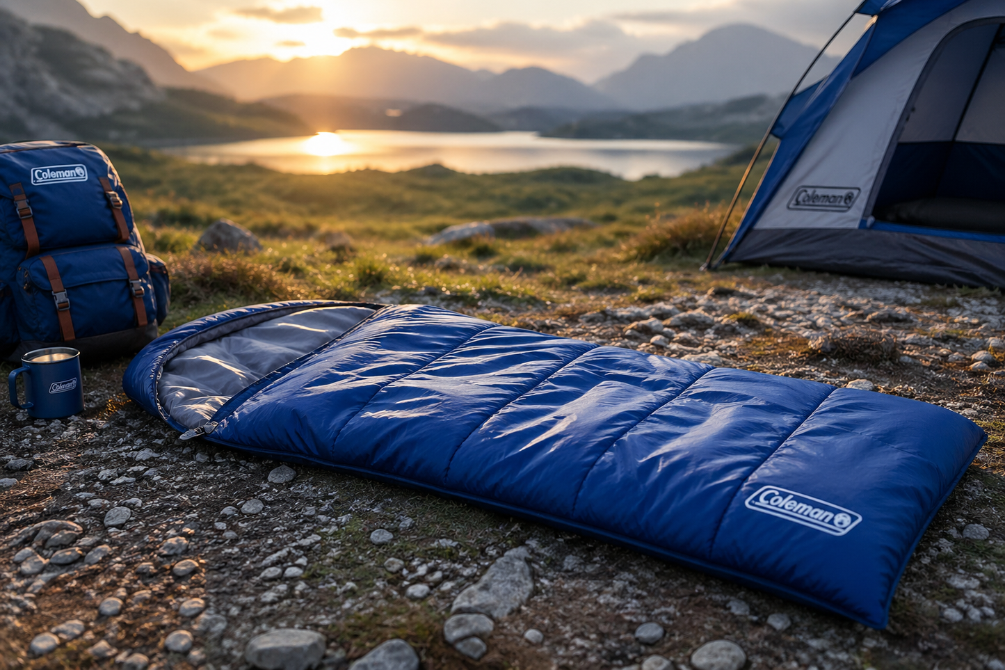 Coleman Atlantic Polyester Sleeping Bag | -10°C to 8°C Temperature Rating | Adult Size Rectangular Design | Camping & Travel Use | Blue