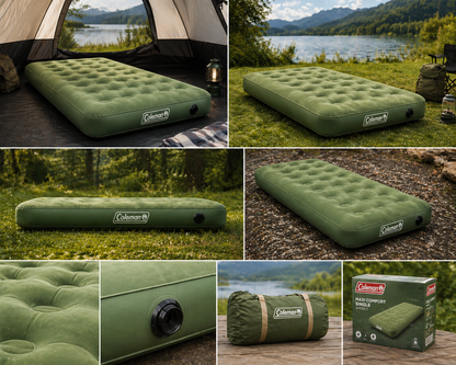 Coleman Maxi Comfort Inflatable Camping Mattress | Single | Compact & Lightweight | Flocked Top | For Backpacking, Hiking & Camping | Green
