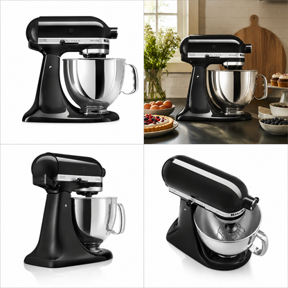 KitchenAid Artisan Tilt-Head Stand Mixer 4.8L 10-Speed Home Baking Machine with Flat Beater, Dough Hook & Wire Whisk - Onyx Black