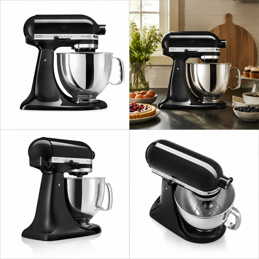 KitchenAid Artisan Tilt-Head Stand Mixer 4.8L 10-Speed Home Baking Machine with Flat Beater, Dough Hook & Wire Whisk - Onyx Black