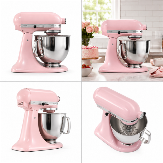 KitchenAid Artisan Tilt-Head Stand Mixer 4.8L 10-Speed Home Baking Machine with Flat Beater, Dough Hook & Wire Whisk - Dried Rose
