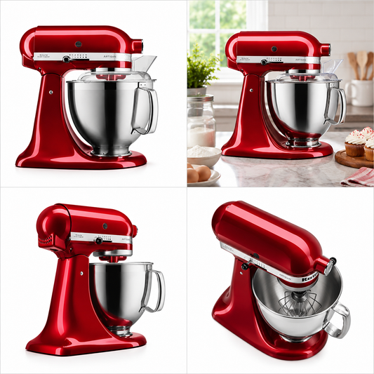 KitchenAid Artisan Tilt-Head Stand Mixer 4.8L 10-Speed Home Baking Machine with Flat Beater, Dough Hook & Wire Whisk - Candy Apple