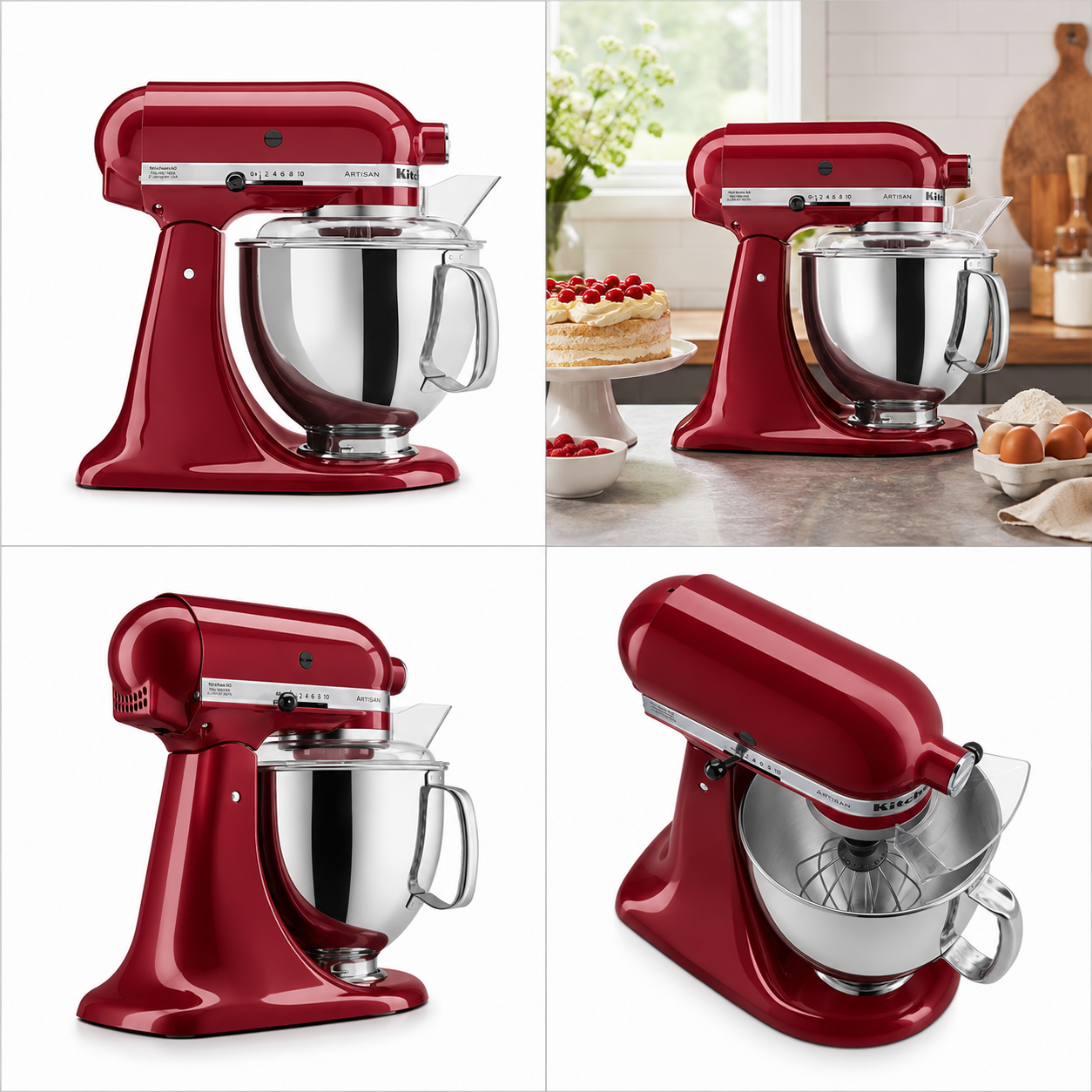 KitchenAid Artisan Tilt-Head Stand Mixer 4.8L 10-Speed Home Baking Machine with Flat Beater, Dough Hook & Wire Whisk - Empire Red