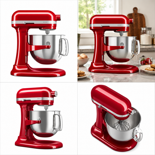 KitchenAid Bowl-Lift Stand Mixer 6.6L 11-Speed Heavy Duty Baking Machine with Flat Beater, Dough Hook & Wire Whisk - Candy Apple Red