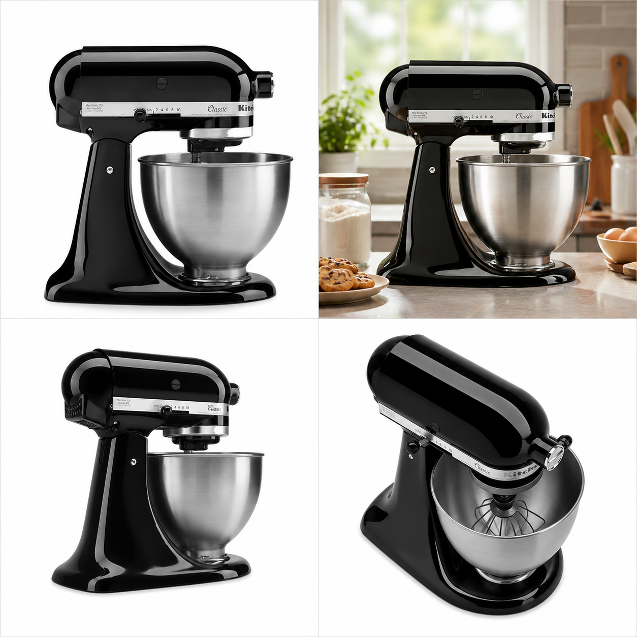 KitchenAid Classic Tilt-Head Stand Mixer 4.3L 10-Speed Home Baking Machine with Flat Beater, Dough Hook & Wire Whisk - Onyx Black