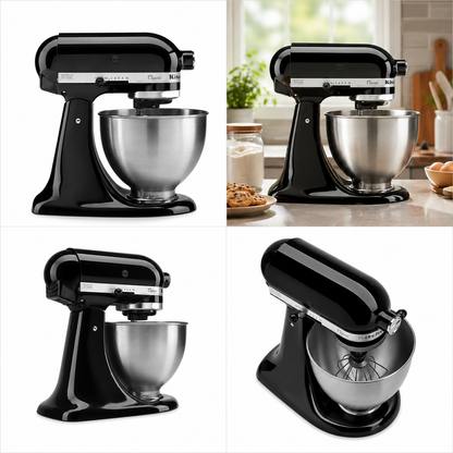 KitchenAid Classic Tilt-Head Stand Mixer 4.3L 10-Speed Home Baking Machine with Flat Beater, Dough Hook & Wire Whisk - Onyx Black
