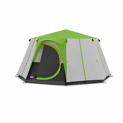 Coleman Cortes Octagon 8 Person Family Tent | Wheeled Carry Bag | 2000mm Water-Resistant | Colour-Coded Poles | Standing Room | WeatherTec | Green